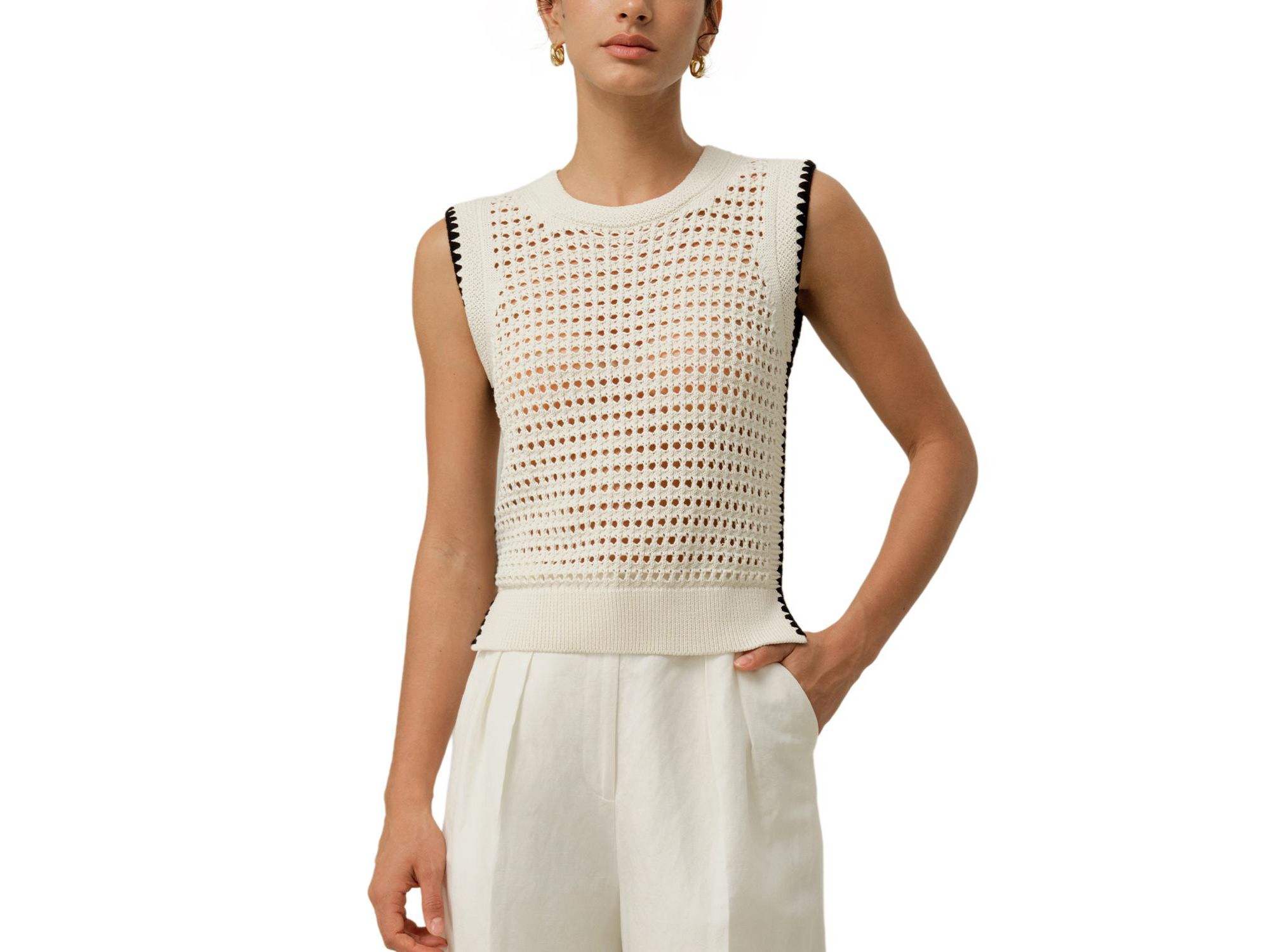 Toscana Pointelle Embroidered Vest — Image 6