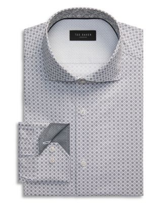 Ted Baker Men's Nantucket Slim Fit Premium Stretch Medallion Dress Shirt - Gray - Size 17.5R - Grey Multi
