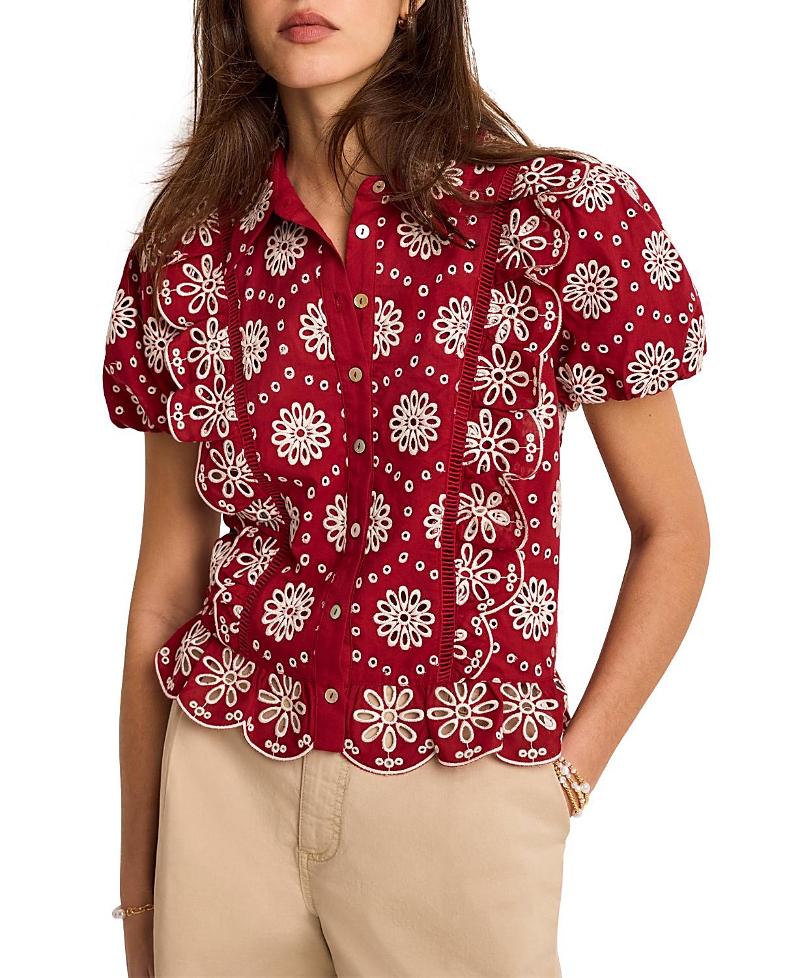 Mint Velvet Women's Eyelet Embroidered Puff Sleeve Blouse