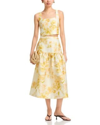 Structured Taffeta Sophie Flower Cropped Top & Midi Skirt