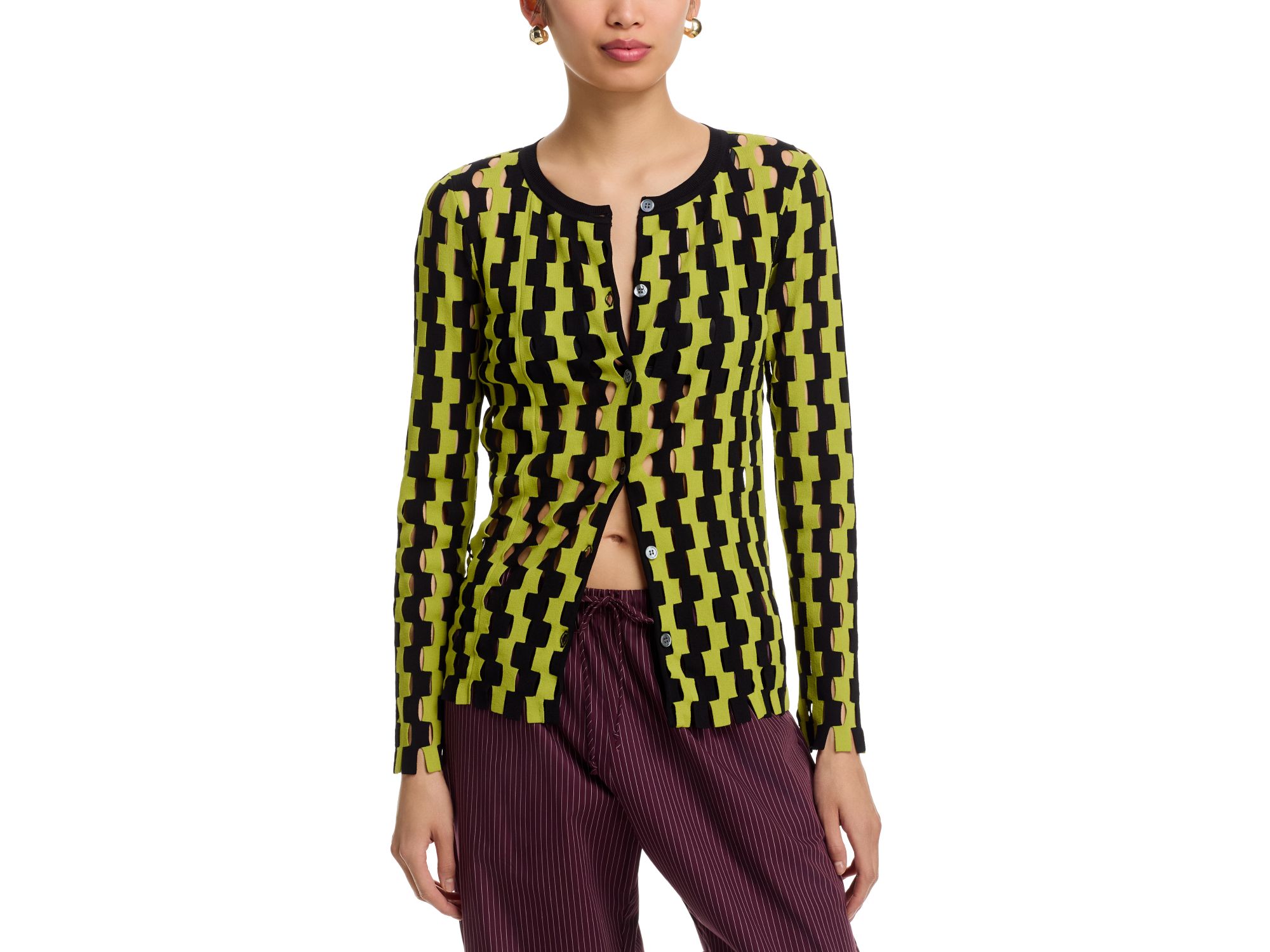 Basketweave Crewneck Cardigan - Image 1