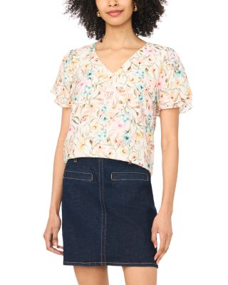 V Neck Tulip Sleeve Blouse