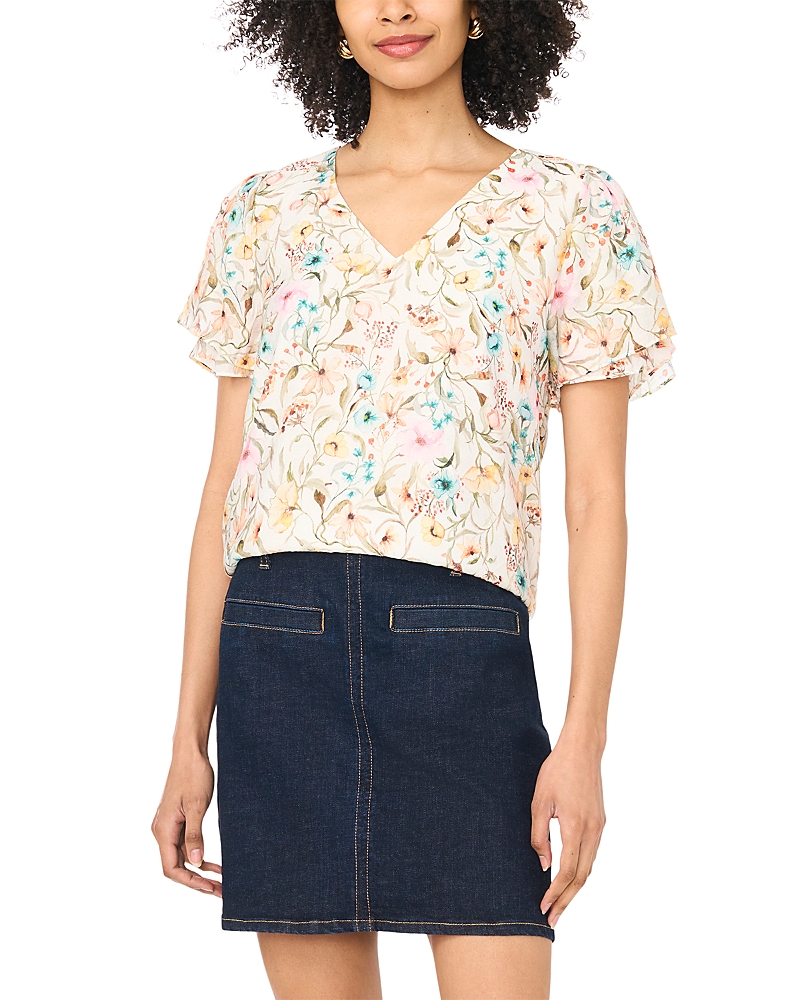 Vince Camuto V Neck Tulip Sleeve Blouse