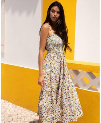  Kristen Cotton Seersucker Tiered Midi Dress