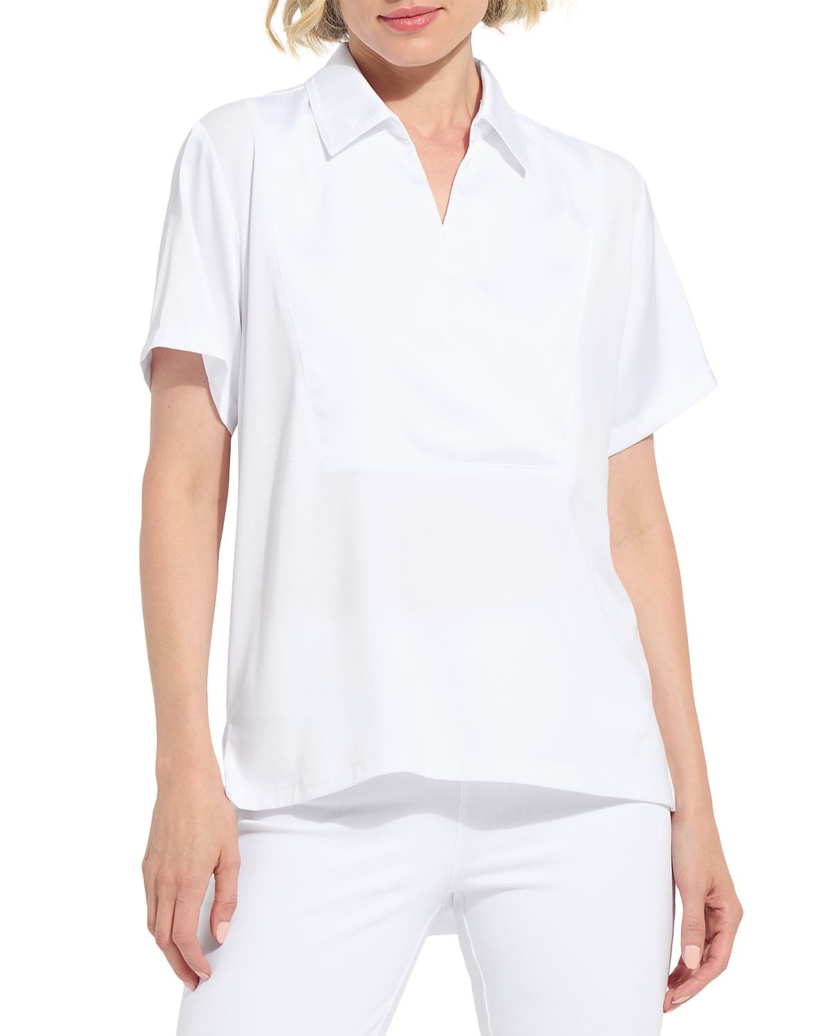 Lysse Safira Shirt Collar Mixed Media Top