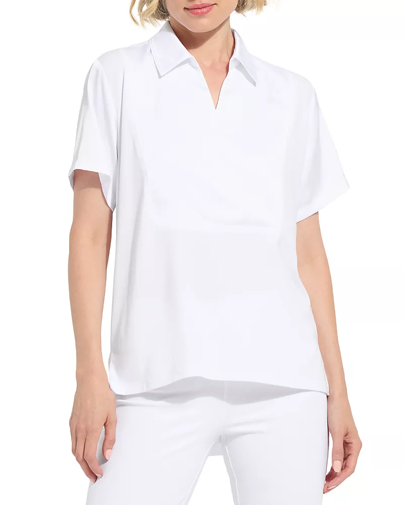 Lysse Safira Shirt Collar Mixed Media Top