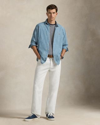 Classic Fit Long Sleeve Chambray Cotton Button Down Shirt