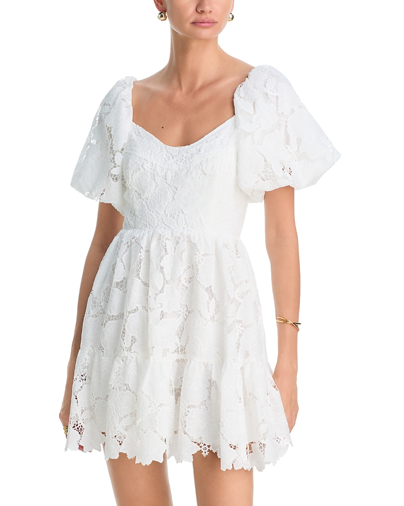 Aqua Embroidered Eyelet Puff Sleeve Mini Dress - Exclusive