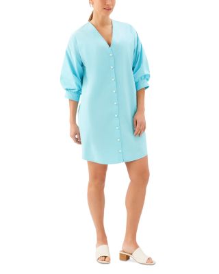 Lantern Sleeve Button Dress