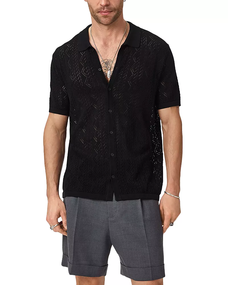 John Varvatos Emil Short Sleeve Pointelle Sweater Shirt