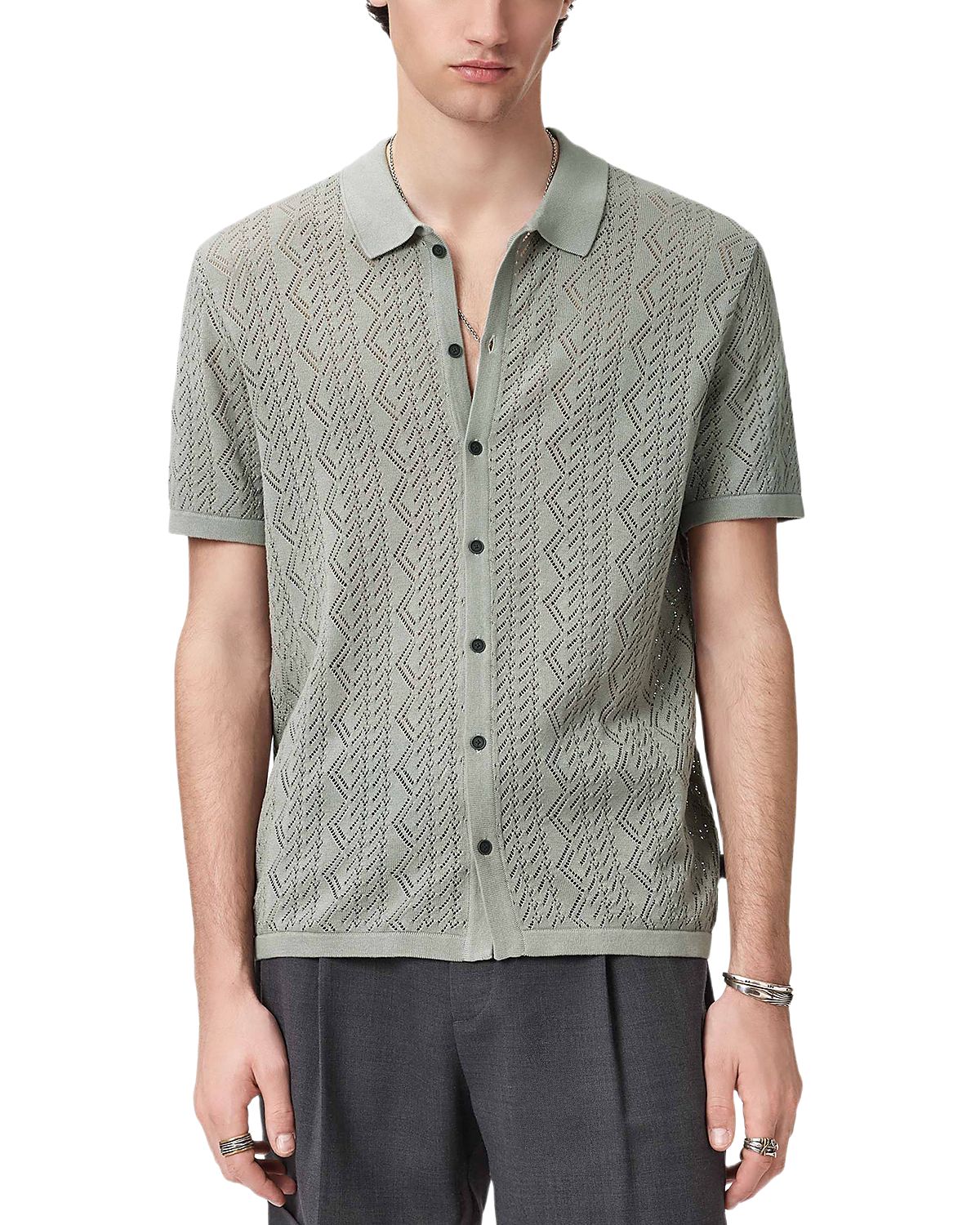 John Varvatos Emil Short Sleeve Pointelle Sweater Shirt