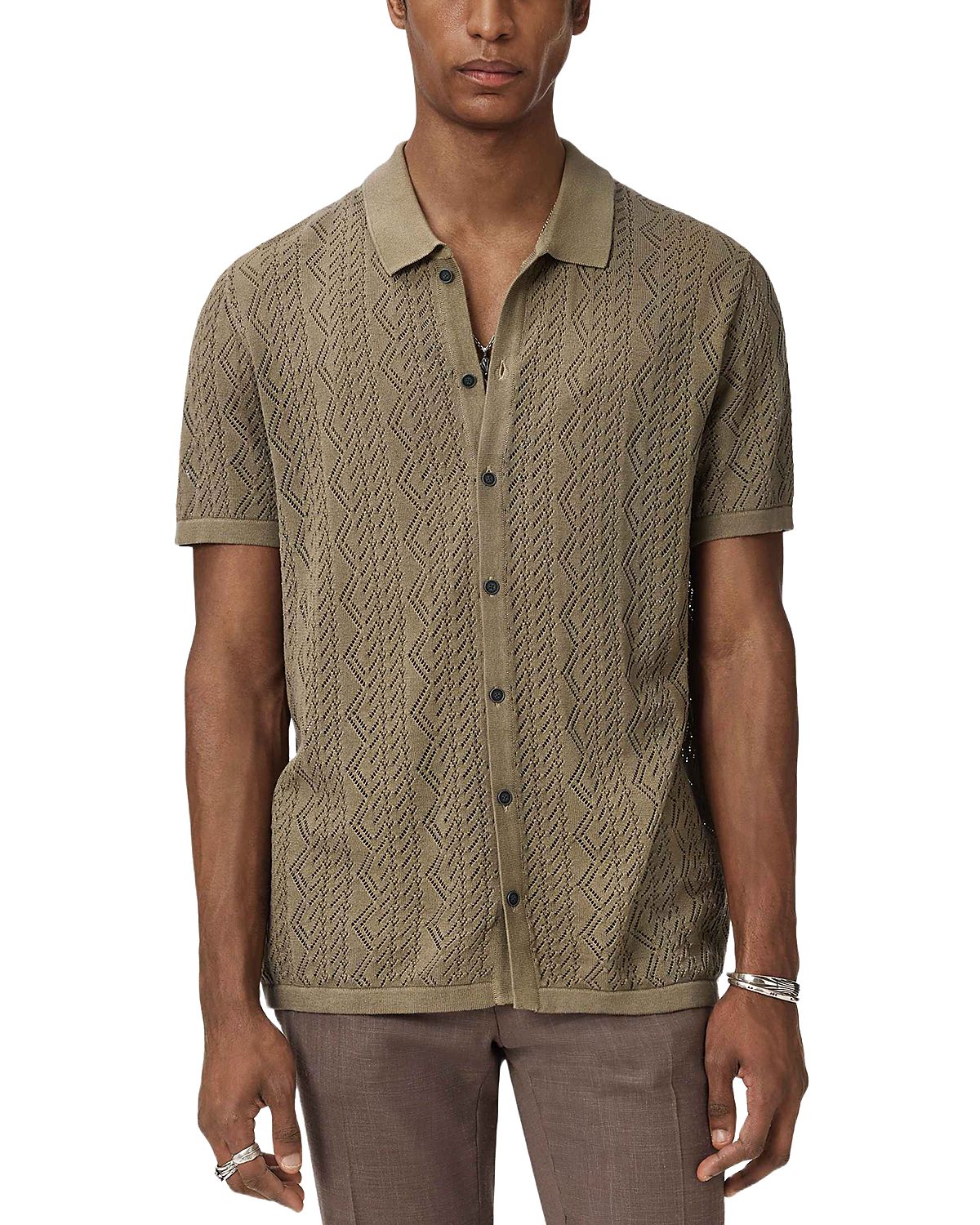 John Varvatos Emil Short Sleeve Pointelle Sweater Shirt