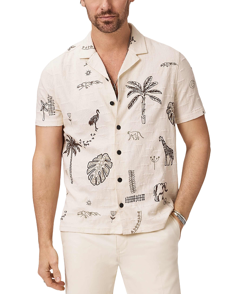 John Varvatos Beeston Short Sleeve Camp Collar Shirt With Safari Daytime Embroidery