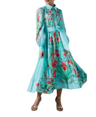 Border Print Organza Shirt Dress