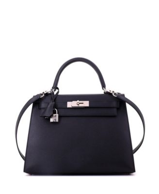 Kelly 28 Handbag Black Epsom with Palladium Hardware