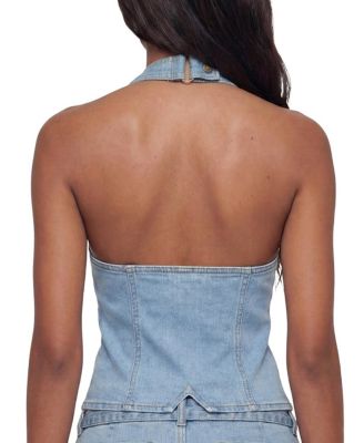  Ciel Split Front Denim Halter Top