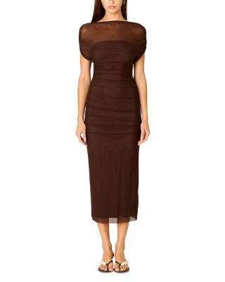 Aria Boat Neck Mesh Bodycon Midi Dress