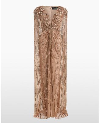  Lotus Lady Sequin-Embellished Cape Gown
