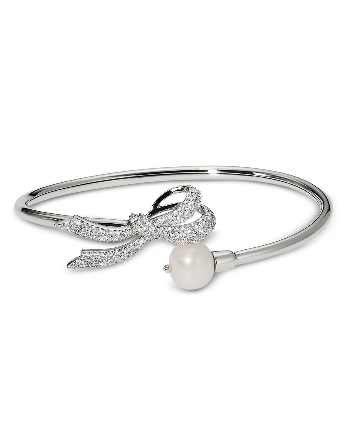 Nadri Eros Pave Bow & Pearl Flex Cuff Bracelet