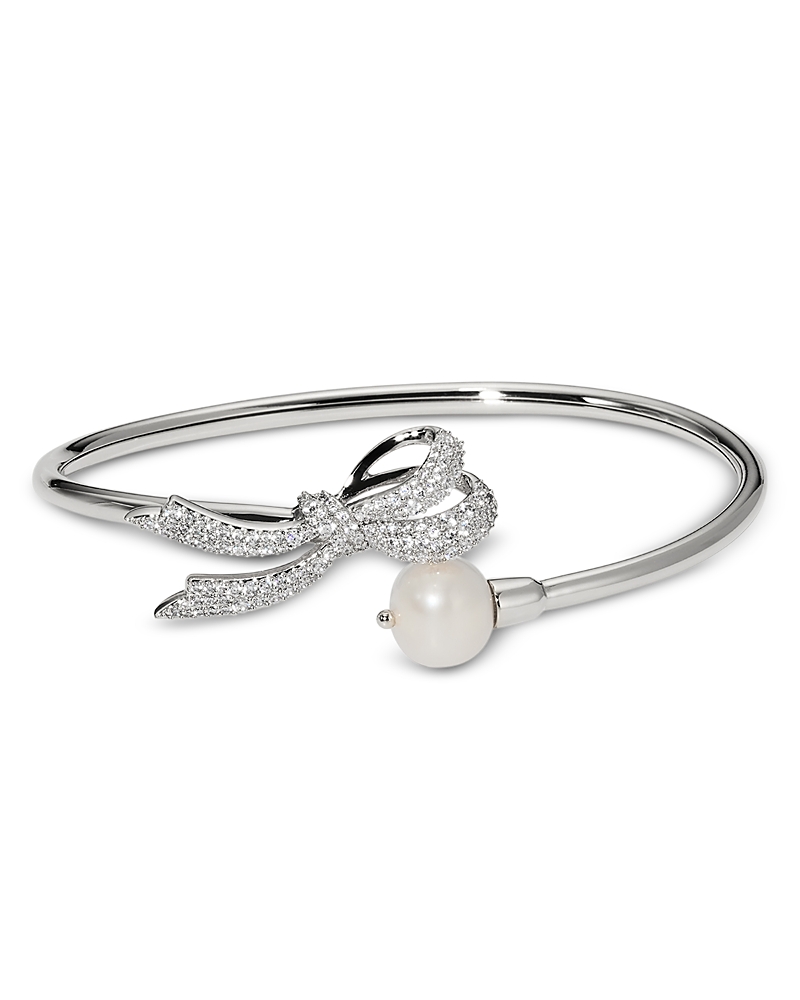 Nadri Eros Pave Bow & Pearl Flex Cuff Bracelet