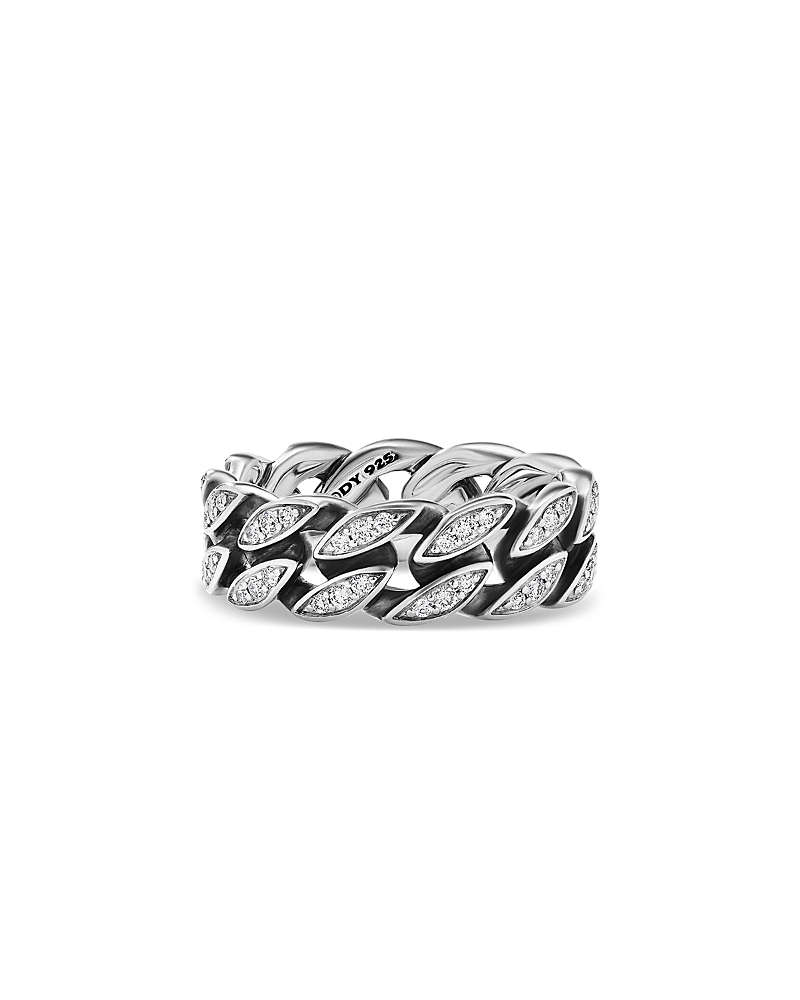 Men's Curb Chain Band Ring in Sterling Silver with Diamonds, 8mm