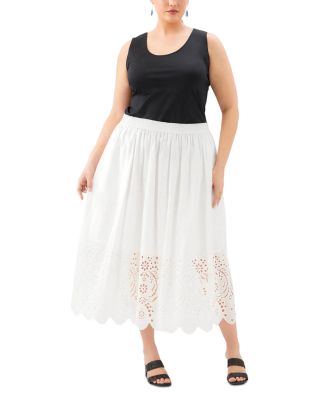 Plus Size Cutout Embroidery Midi Skirt