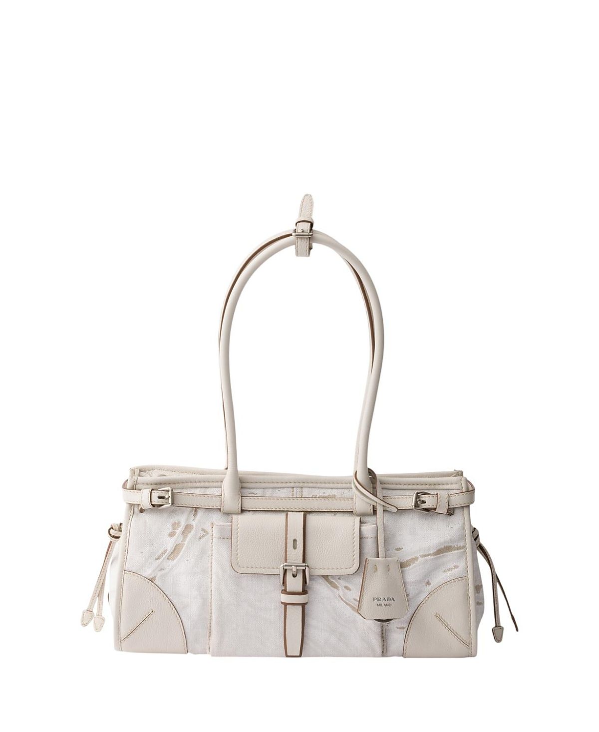 Prada Bonnie Medium Printed Linen And Leather Handbag