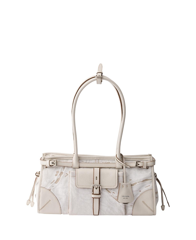 Prada Bonnie Medium Printed Linen And Leather Handbag