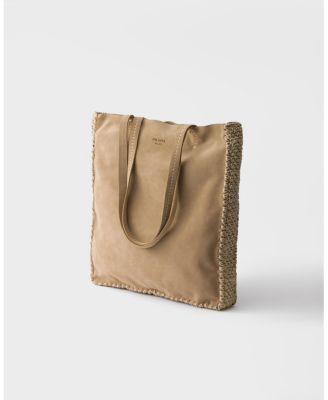  Large Suede And Crochet Tote Bag