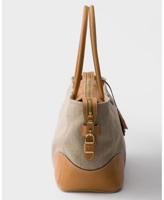 Large Linen And Leather Tote Bag