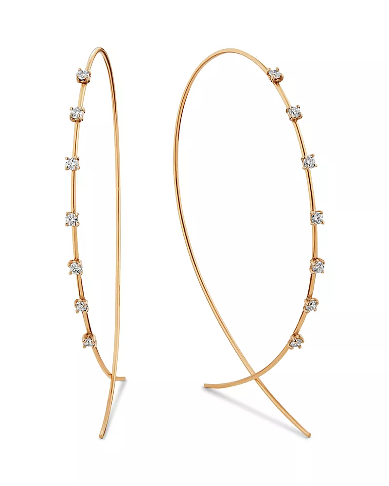 Lana 14K Yellow Gold Diamond Threader Bypass Hoop Earrings