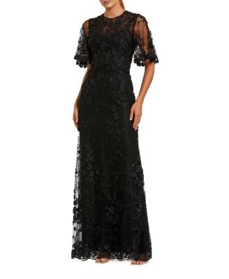 black dresses with collars Illusion Boat Neck Black Floral Lace Mother of the Brides Dresses Cap –  loveangeldress main image 0