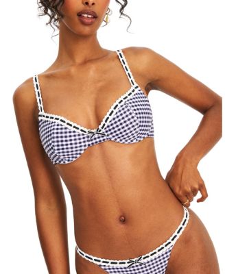  Geneva Gingham Lace Decoration Bikini Top