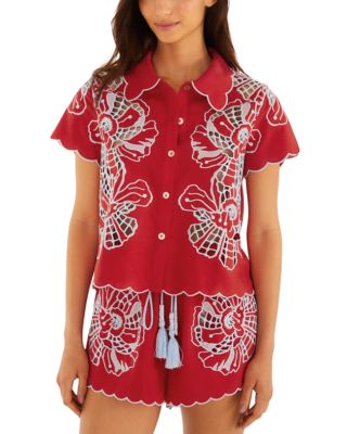 Embroidered Blouse Swim Cover-Up