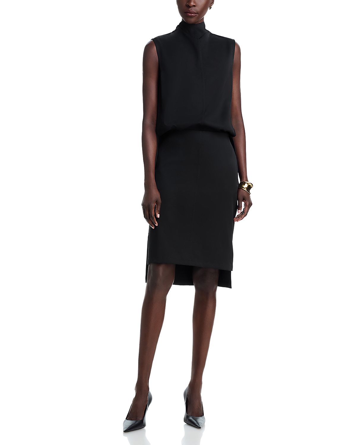 Brandon Maxwell The Noa Mock Neck Blouson Sleeveless Dress