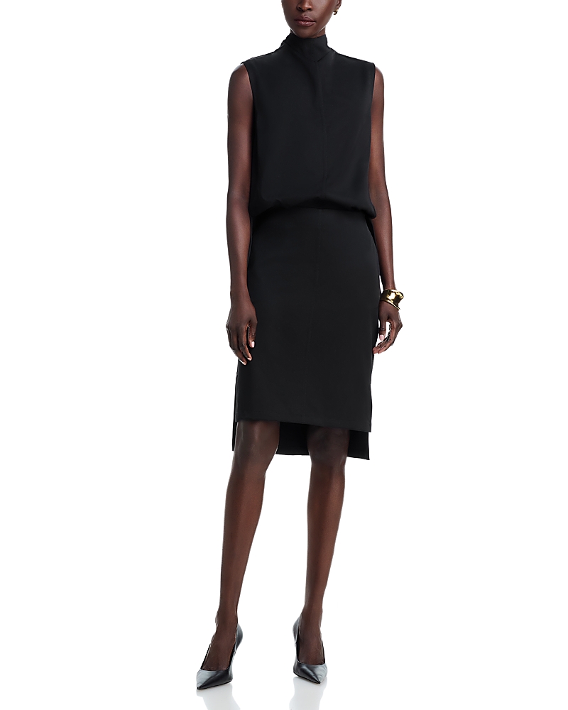 Brandon Maxwell The Noa Mock Neck Blouson Sleeveless Dress