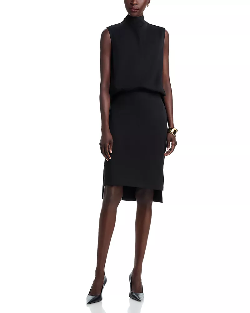 Brandon Maxwell The Noa Mock Neck Blouson Sleeveless Dress