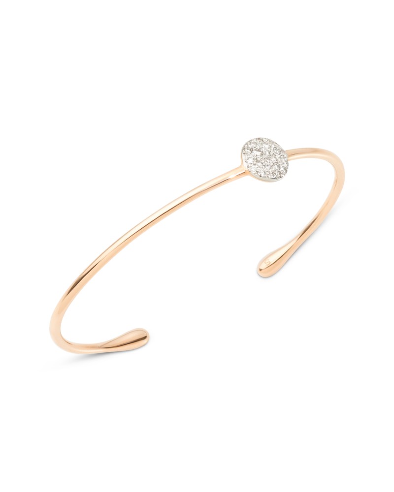 Pomellato 18K Rose Gold Sabbia Diamond Pave Round Cluster Cuff Bangle Bracelet, 0.2 tcw