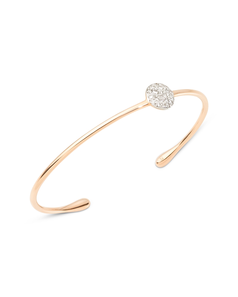 Pomellato 18K Rose Gold Sabbia Diamond Pave Round Cluster Cuff Bangle Bracelet, 0.2 tcw