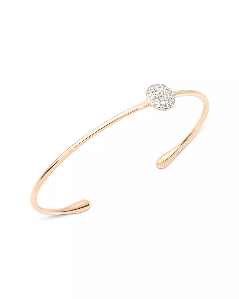 Pomellato 18K Rose Gold Sabbia Diamond Pave Round Cluster Cuff Bangle Bracelet, 0.2 tcw