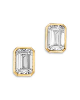 Luxe Collection Certified Lab Grown Diamond Emerald Bezel Stud Earrings in 14K Yellow Gold, 3.2 tcw