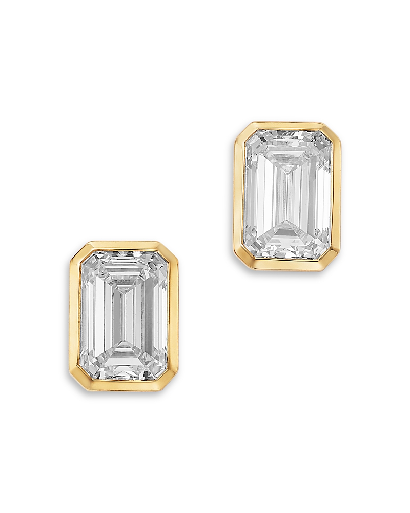 Bloomingdale's Fine Collection Luxe Collection Certified Lab Grown Diamond Emerald Bezel Stud Earrings in 14K Yellow Gold, 3.2 tcw