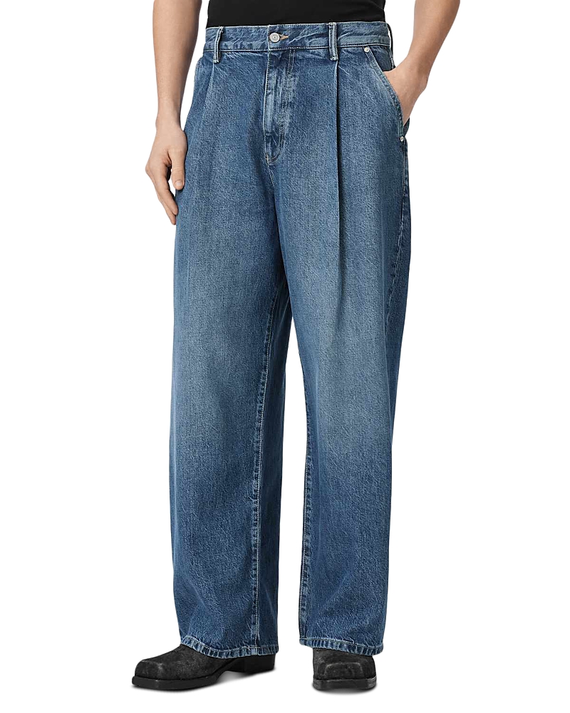 Allsaints Daze Pleated Wide Leg Fit Jeans in Mid Indigo