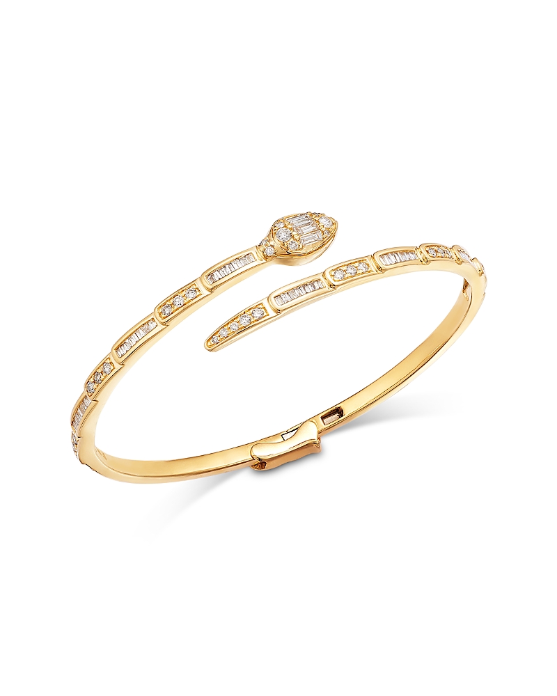 Bloomingdale's Fine Collection Diamond Round & Baguette Snake Bangle Bracelet in 14K Yellow Gold, 1.0 tcw