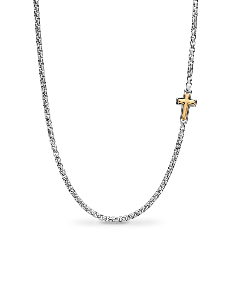 Men's Cross Station Necklace in Sterling Silver with 14K Yellow Gold, 3.6mm