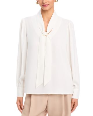 Long Sleeve Bow Tie Neck Blouse