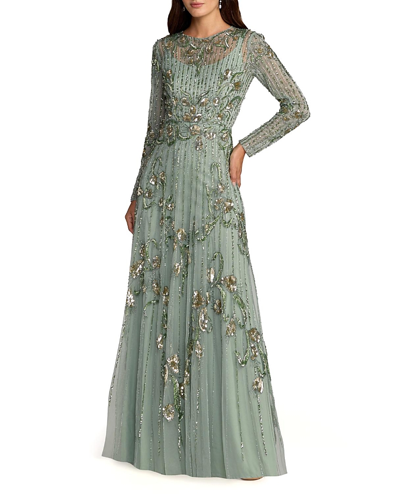 Mac Duggal Embellished Tulle Long Sleeve A Line Gown