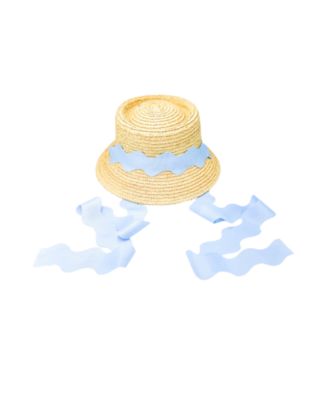  Women's Straw Harbor Hat with Scalloped Ribbon