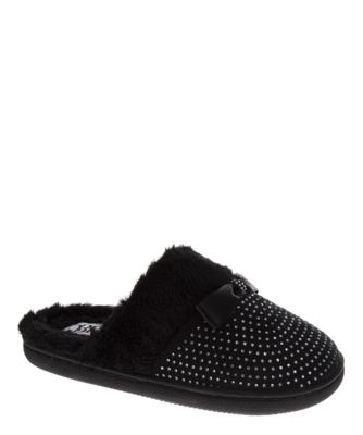 Women's Fluffy Rhinestone Bow Detail Slippers