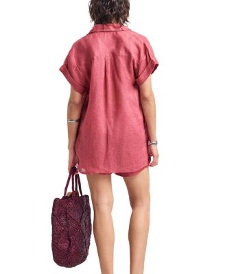 chinese dress ladies .Alicia Linen Shirt Dress / Cover-Up White / M